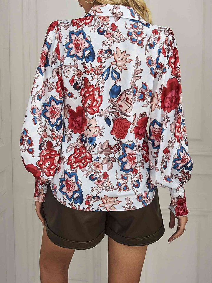 Floral Lantern Sleeve Collared Shirt |1mrk.com