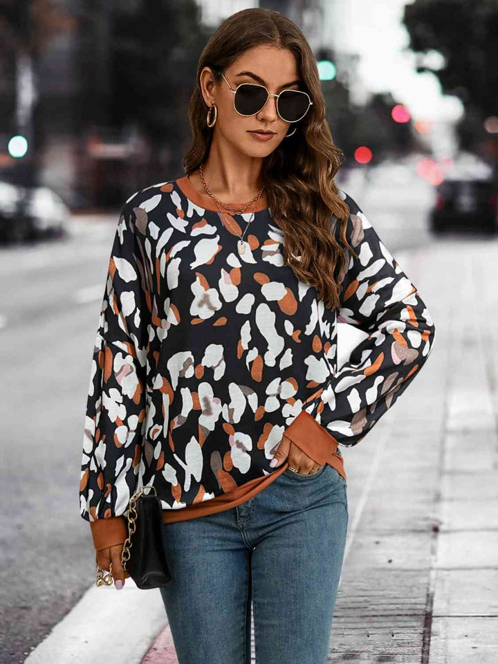 Leopard Round Neck Drop Shoulder Sweatshirt | 1mrk.com