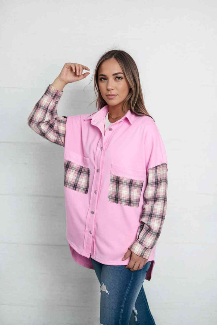 Dropped Shoulder Plaid Print Collared Neck Shirt |1mrk.com