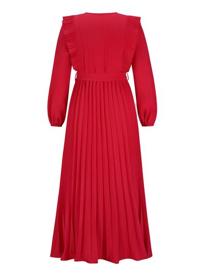 Pleated Surplice Tie Waist Maxi Dress |1mrk.com