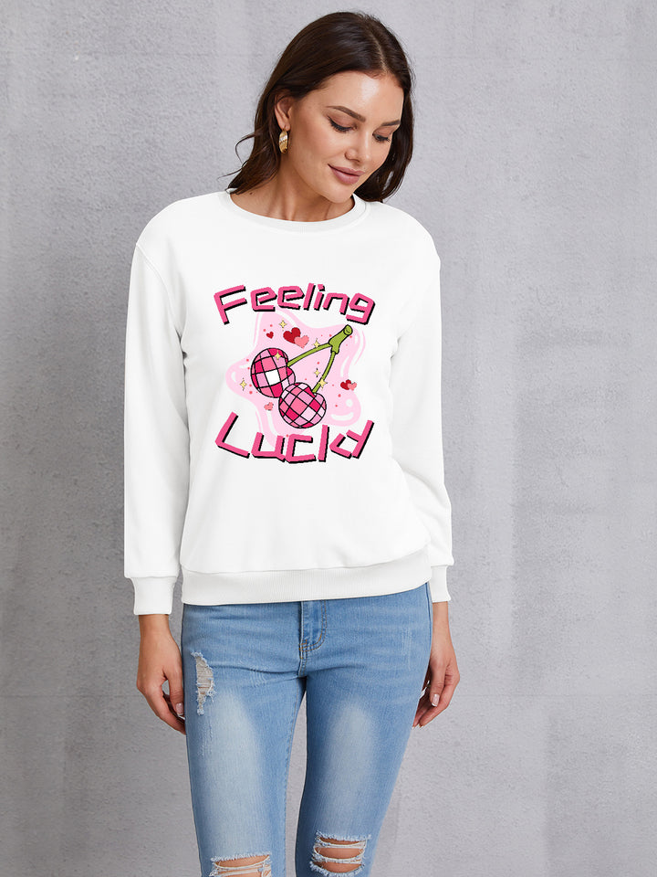 FEELING LUCKY Round Neck Sweatshirt | Trendsi