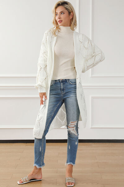 Openwork Open Front Dropped Shoulder Cardigan |1mrk.com