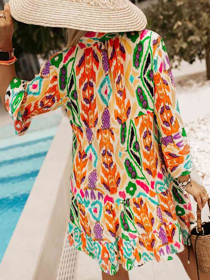 Printed Buttoned Long Sleeve Dress |1mrk.com