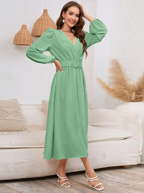 Surplice Balloon Sleeve Dress |1mrk.com