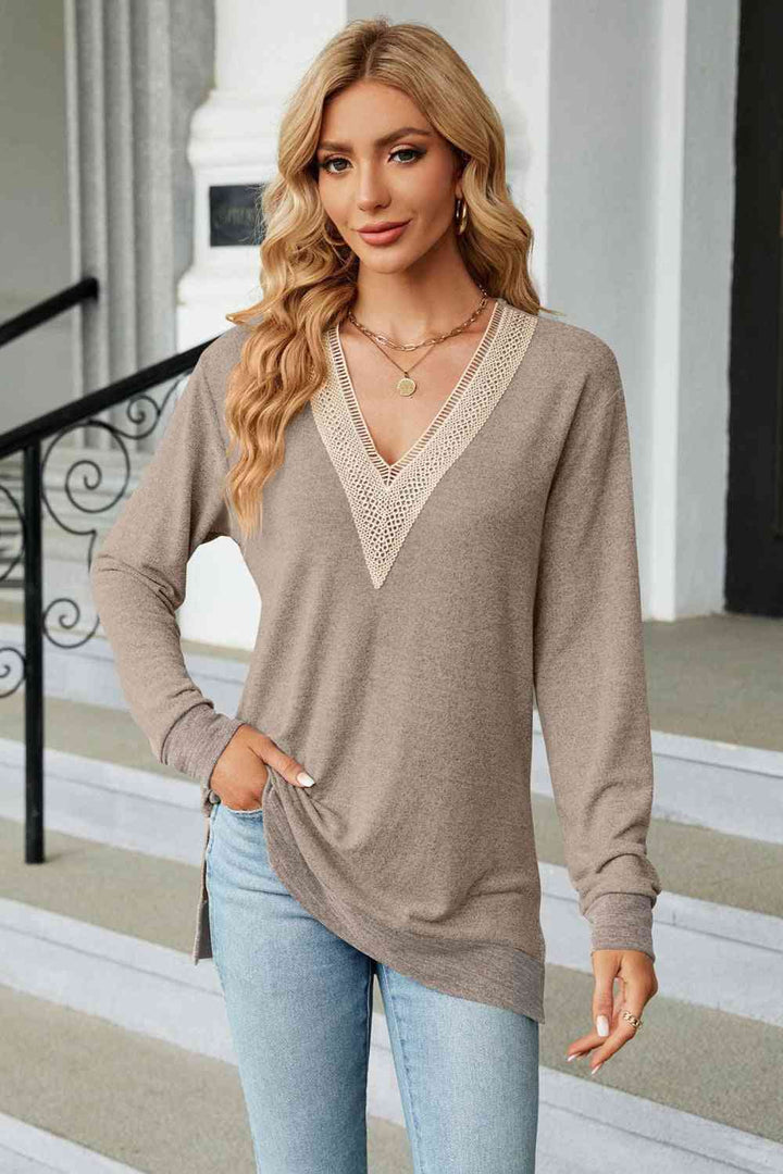 V-Neck Long Sleeve T-Shirt | 1mrk.com