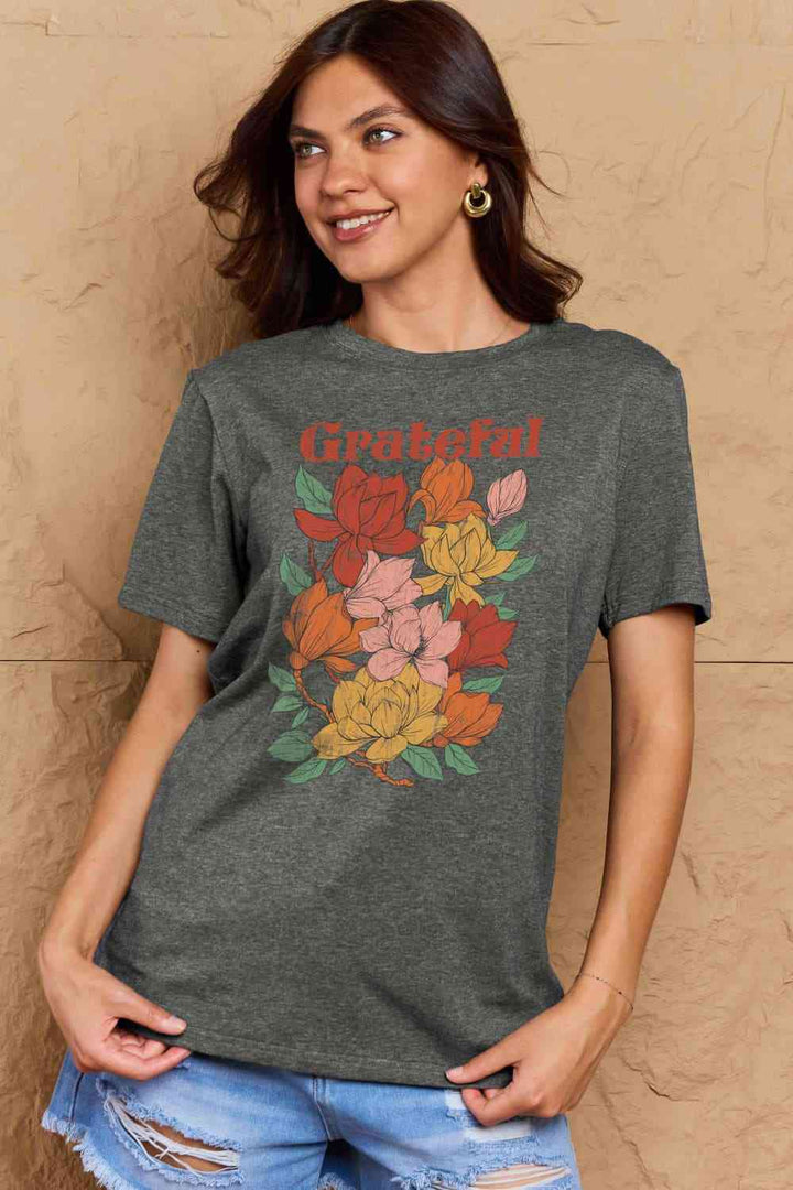 Simply Love Full Size GRATEFUL Flower Graphic Cotton T-Shirt | 1mrk.com