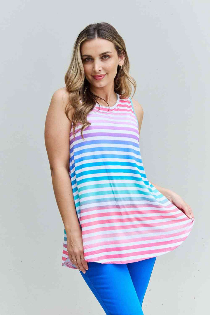 Heimish Love Yourself Full Size Multicolored Striped Sleeveless Round Neck Top | 1mrk.com