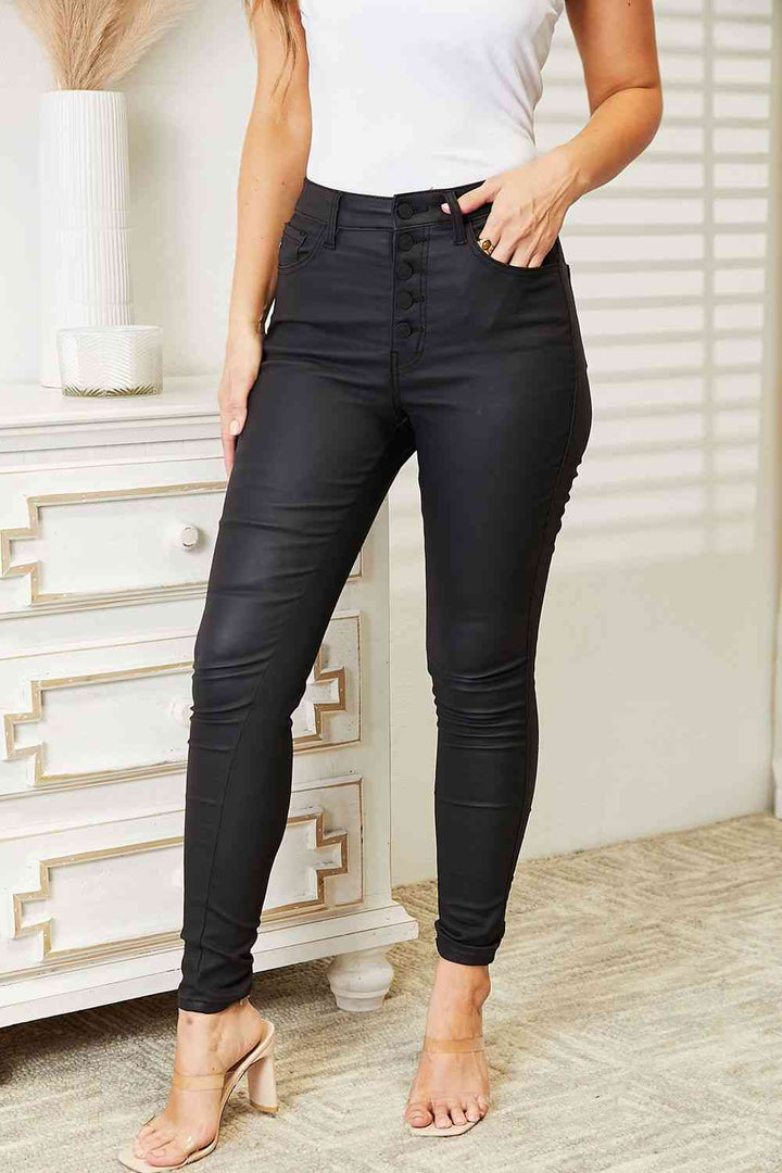 Kancan Full Size High Rise Black Coated Ankle Skinny Jeans | 1mrk.com