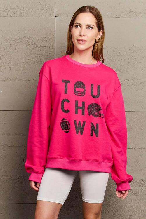 Simply Love Full Size TOUCHDOWN Long Sleeve Sweatshirt |1mrk.com