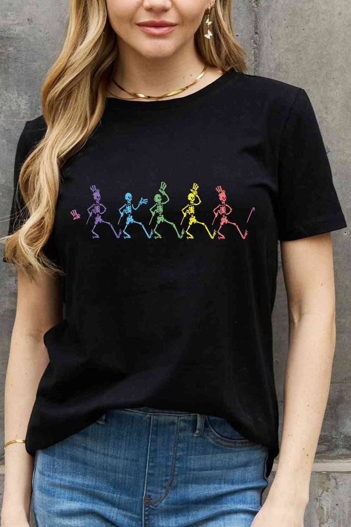 Simply Love Full Size Dancing Skeleton Graphic Cotton Tee | 1mrk.com