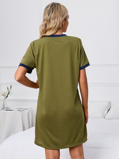 Contrast Trim Round Neck Mini Dress |1mrk.com