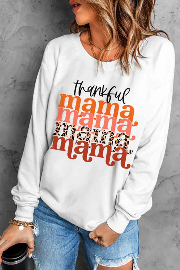 THANKFUL MAMA Graphic Dropped Shoulder Round Neck Sweatshirt |1mrk.com