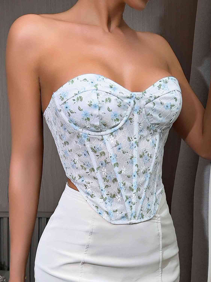 Floral Lace-Up Strapless Bustier | 1mrk.com