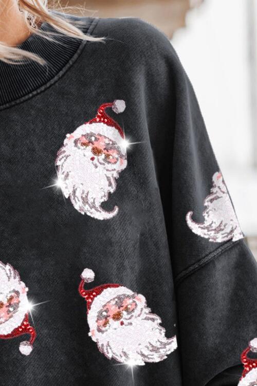 Sequin Santa Round Neck Drop Shoulder Sweatshirt |1mrk.com