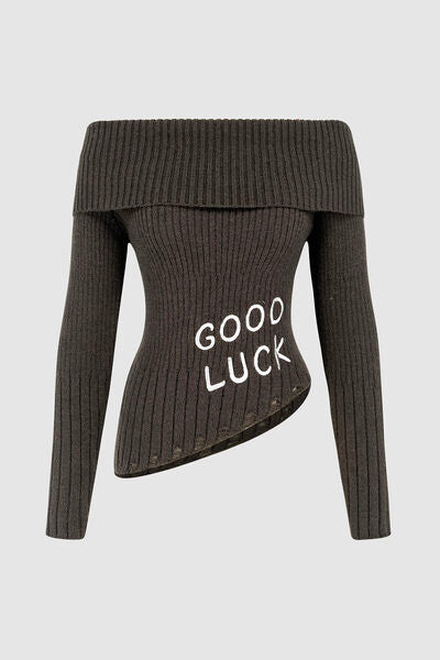 GOOD LUCK Distressed Off-Shoulder Sweater |1mrk.com