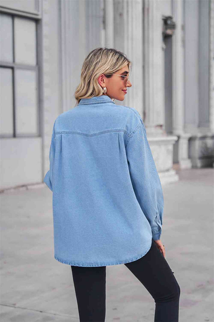 Collared Neck Dropped Shoulder Denim Top | 1mrk.com