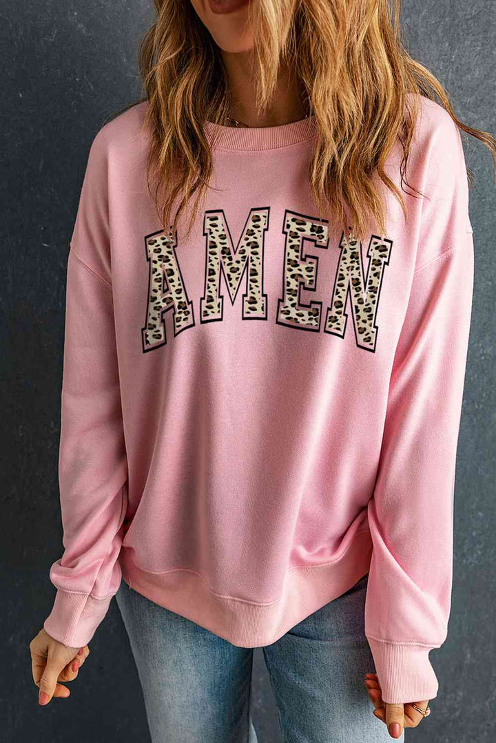 Round Neck Dropped Shoulder AMEN Graphic Sweatshirt |1mrk.com