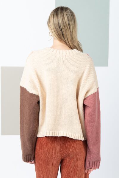 VERY J Color Block Cable Knit Long Sleeve Sweater |1mrk.com