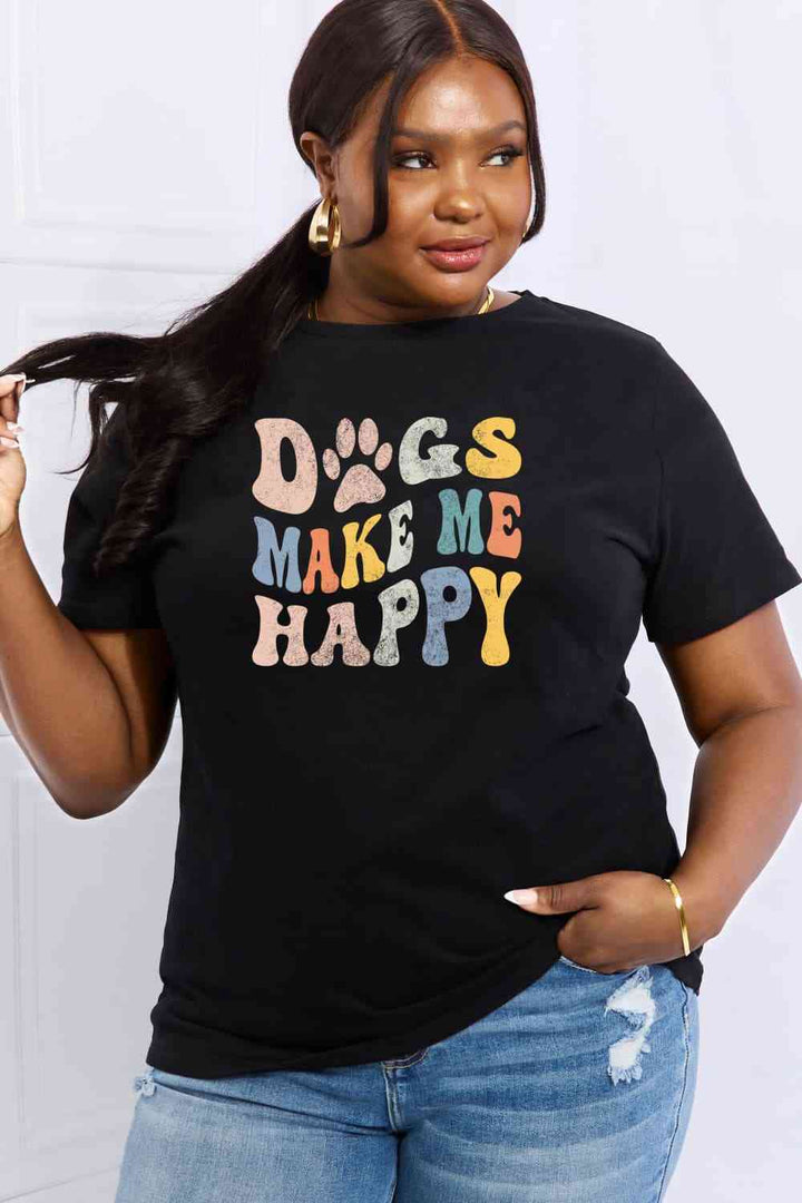 Simply Love Full Size DOGS MAKE ME HAPPY Graphic Cotton Tee | 1mrk.com