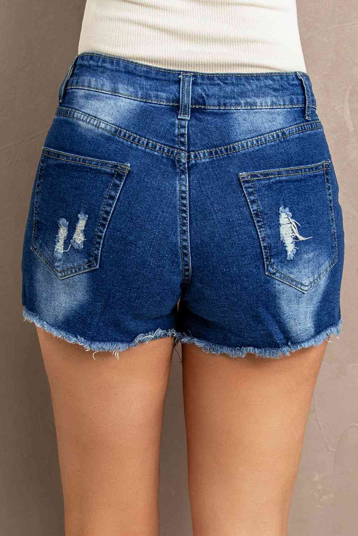 Spliced Lace Distressed Denim Shorts | 1mrk.com