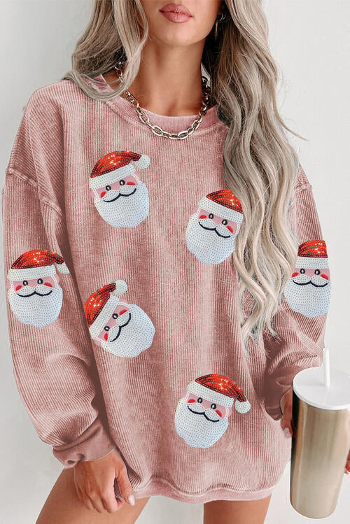 Sequin Santa Patch Ribbed Sweatshirt |1mrk.com