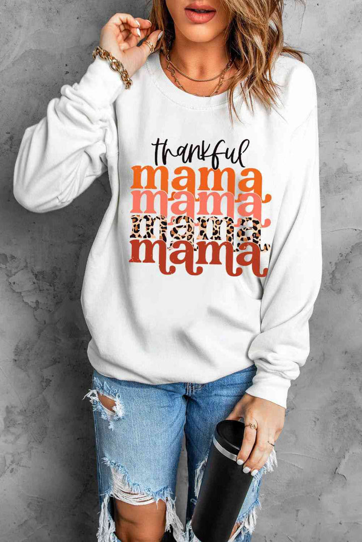 THANKFUL MAMA Graphic Dropped Shoulder Round Neck Sweatshirt |1mrk.com