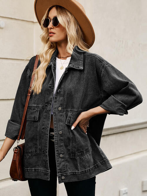 Drawstring Button Down Hooded Denim Jacket | 1mrk.com