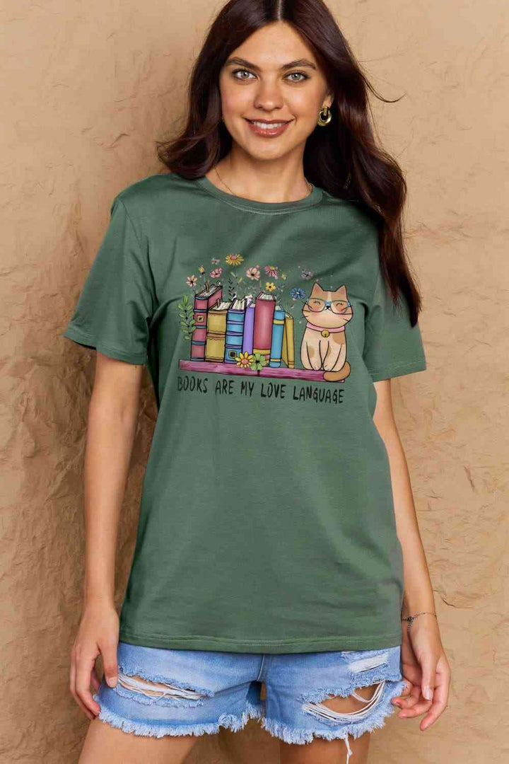 Simply Love Full Size BOOKS ARE MY LOVE LANGUAGE Graphic Cotton Tee | 1mrk.com