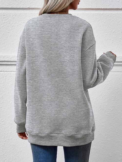 Letter Graphic Round Neck Long Sleeve Sweatshirt | Trendsi