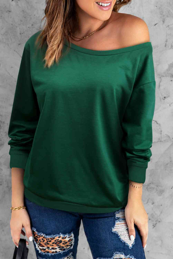 Boat Neck Long Sleeve Sweatshirt |1mrk.com