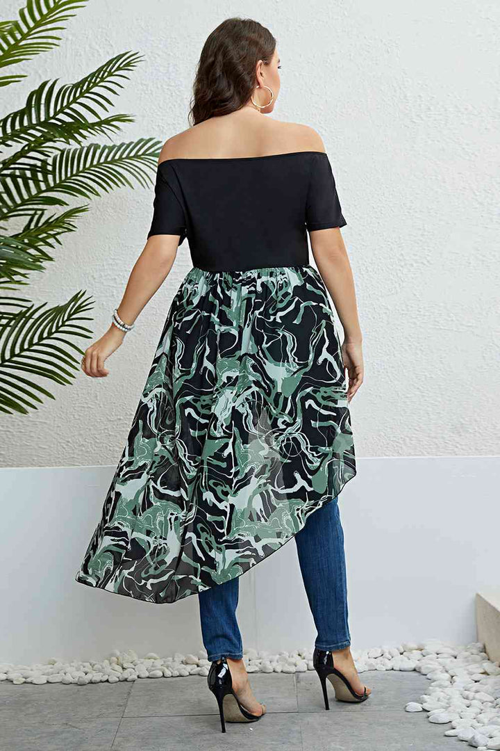 Plus Size Off-Shoulder Asymmetrical Hem Dress |1mrk.com