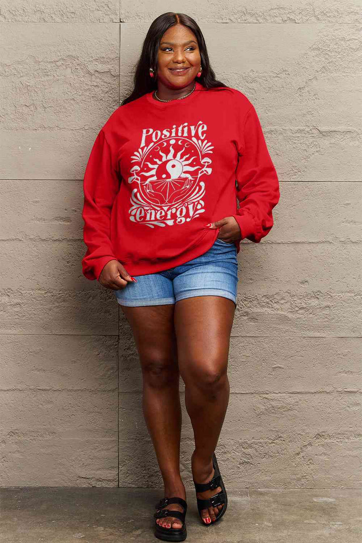 Simply Love Full Size POSITIVE ENERGY Graphic Sweatshirt |1mrk.com