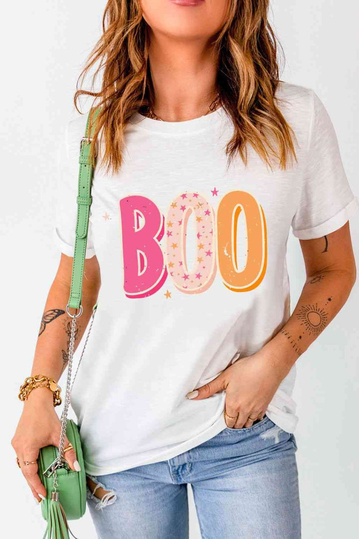 Round Neck Short Sleeve BOO Graphic T-Shirt | 1mrk.com