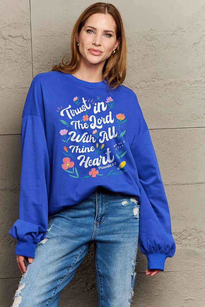 Simply Love Full Size Flower Slogan Graphic Sweatshirt |1mrk.com