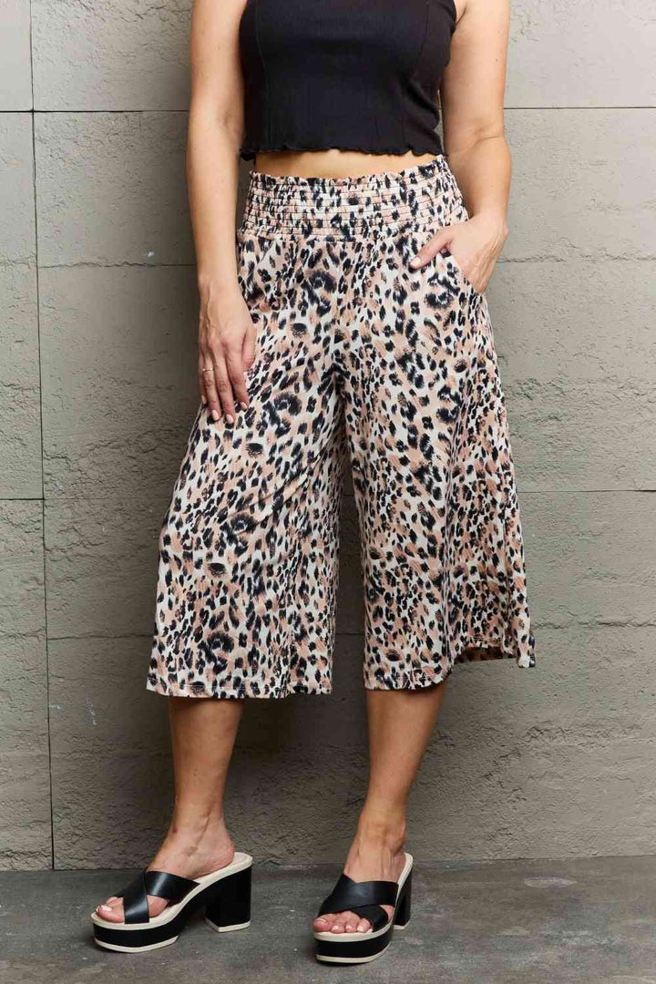 Ninexis Leopard High Waist Flowy Wide Leg Pants with Pockets |1mrk.com