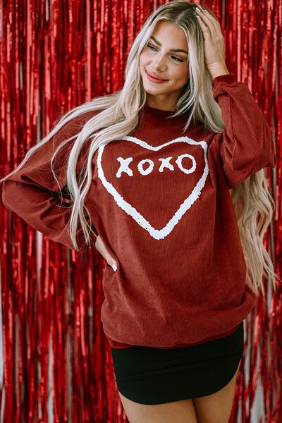 Heart Letter Graphic Round Neck Sweatshirt | Trendsi