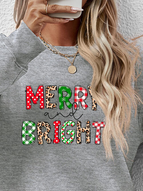 MERRY AND BRIGHT Round Neck Sweatshirt |1mrk.com