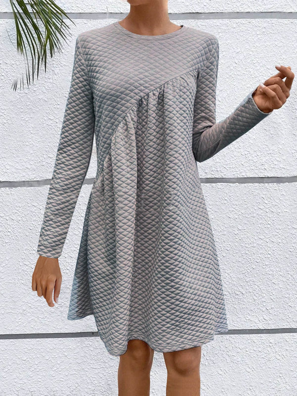 Full Size Round Neck Long Sleeve Dress | Trendsi