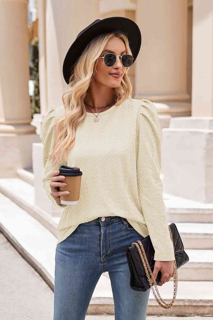 Round Neck Puff Sleeve Blouse | 1mrk.com