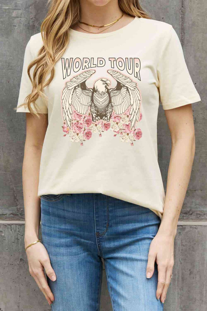 Simply Love Full Size WORLD TOUR Eagle Graphic Cotton Tee | 1mrk.com