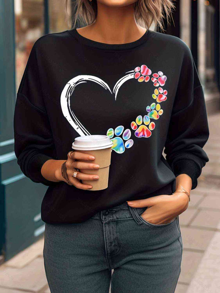 Heart Graphic Round Neck Sweatshirt | 1mrk.com