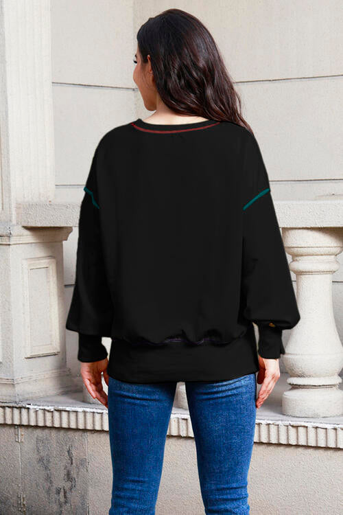 Sequin Nutcracker Round Neck Slit Sweatshirt |1mrk.com