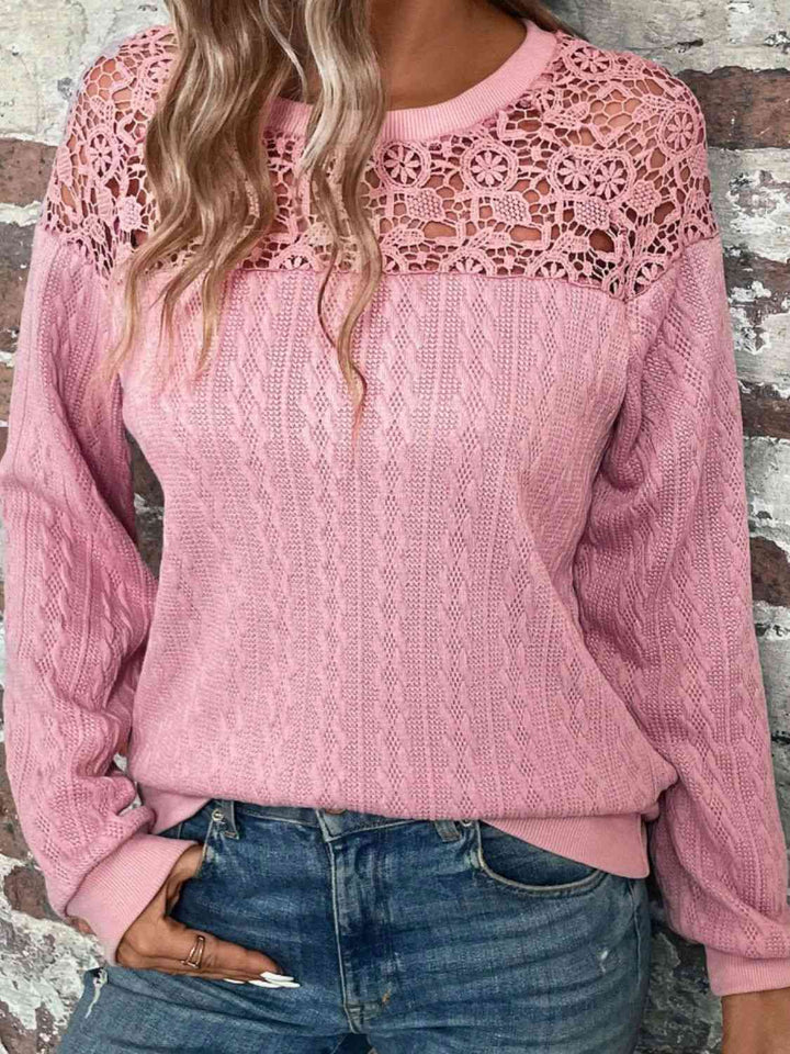 Lace Detail Round Neck Top | 1mrk.com