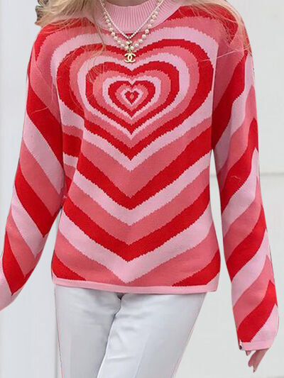 Heart Mock Neck Long Sleeve Sweater |1mrk.com