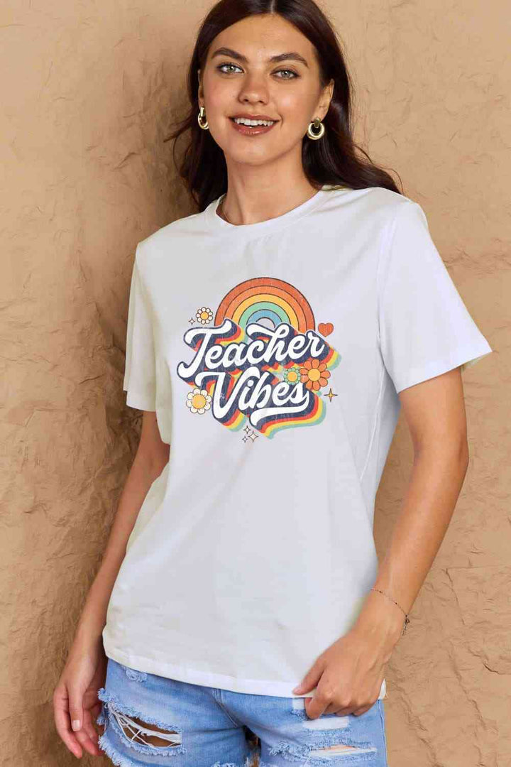 Simply Love Full Size TEACHER VIBES Graphic Cotton T-Shirt | 1mrk.com