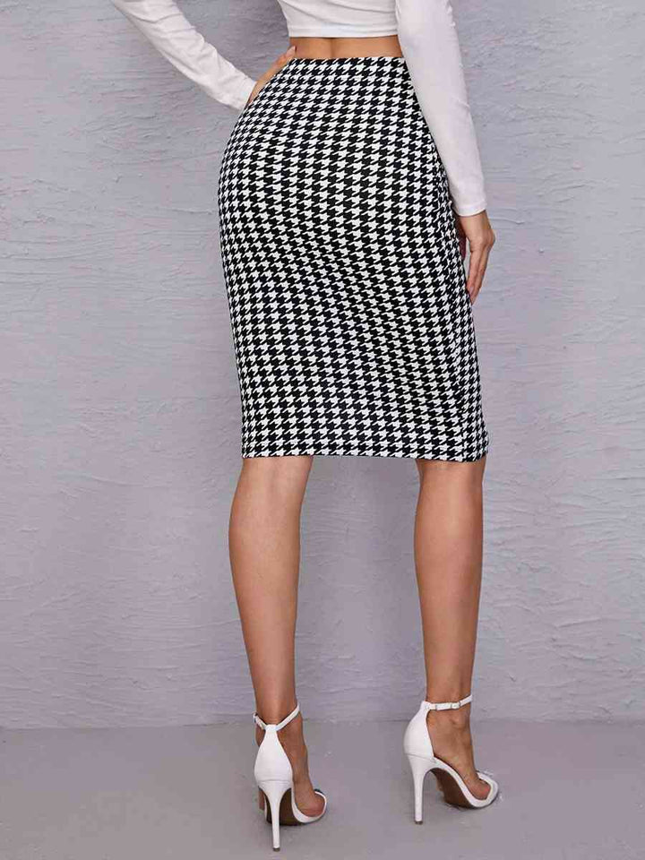 Houndstooth Slit Knee-Length Skirt |1mrk.com