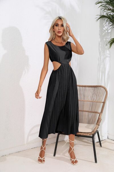 Cutout Ruched Round Neck Tank Dress |1mrk.com