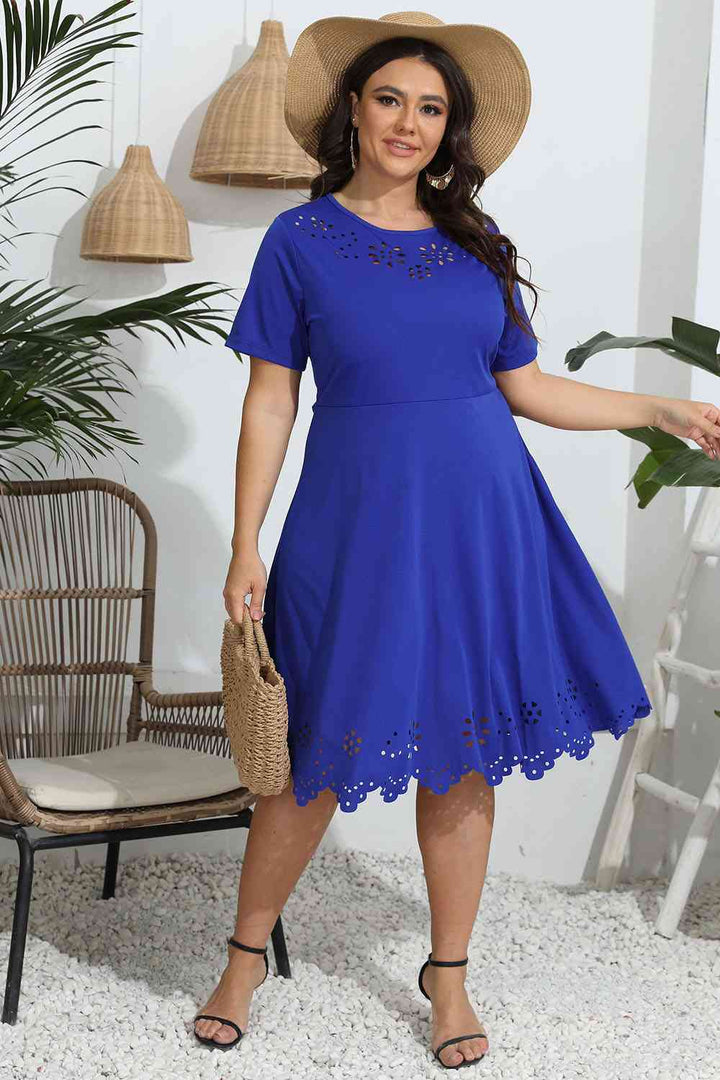 Plus Size Round Neck Openwork Dress |1mrk.com