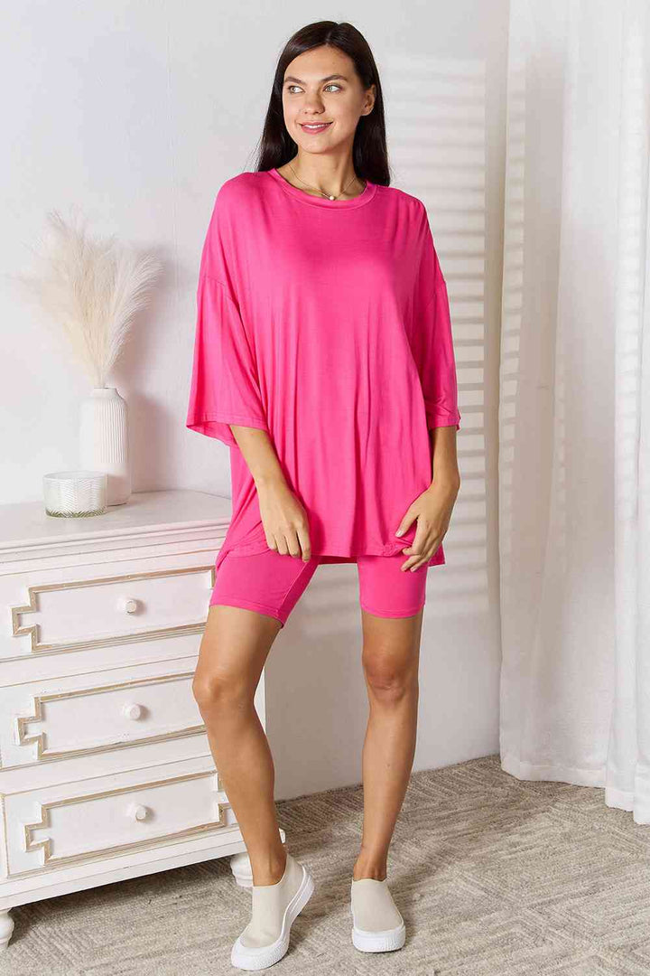 Basic Bae Full Size Soft Rayon Three-Quarter Sleeve Top and Shorts Set | 1mrk.com