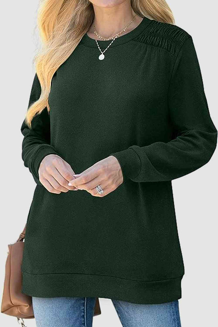 Ruched Round Neck Sweatshirt | 1mrk.com